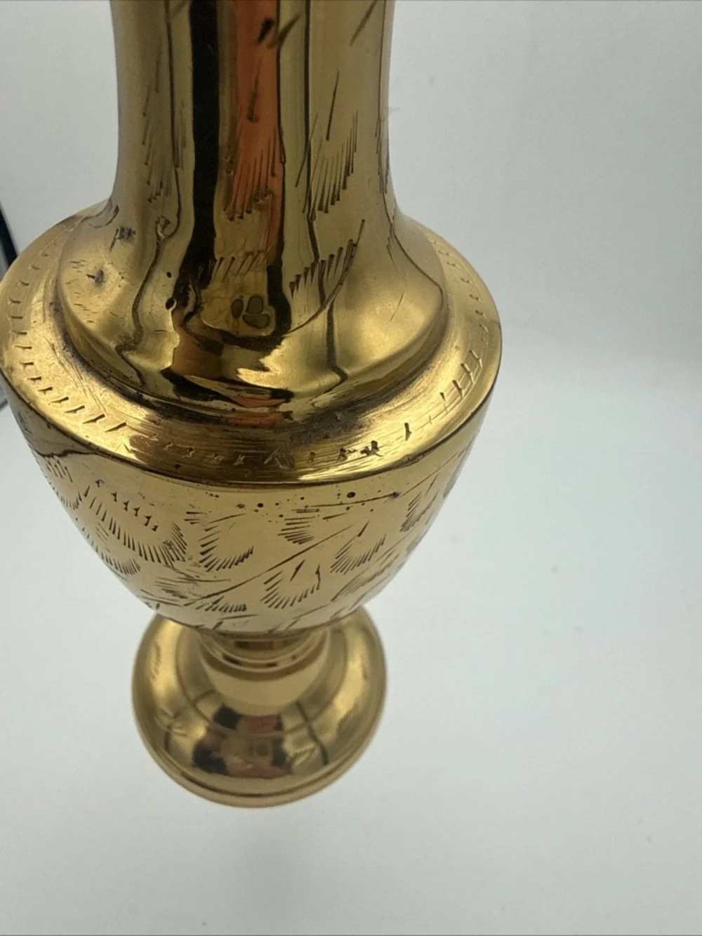 VTG Brass etched Leaf Design Flared Rim 7.75” Vase India